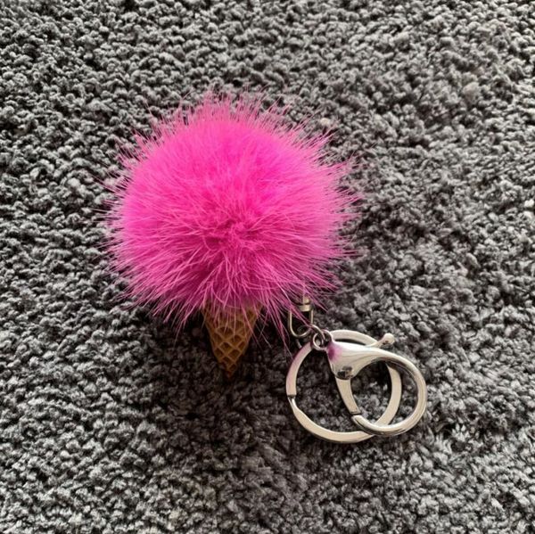 2019 brand new real fur smart key wallet key monster ice cream bag charm cute luxury pendant genuine pompom, Red;blue
